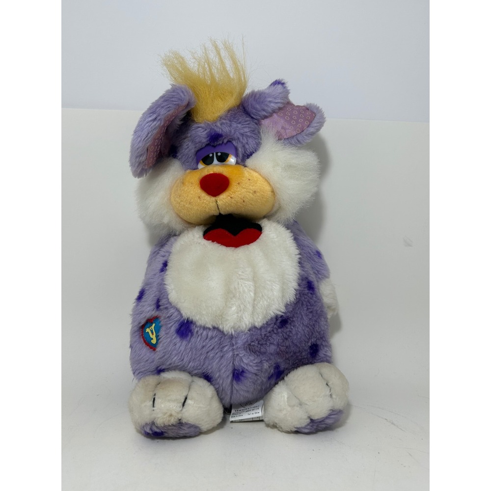 Vintage 1987 Irwin Toy Yawnies Purple Spotted Monster Plush 80s Stuffed Animal